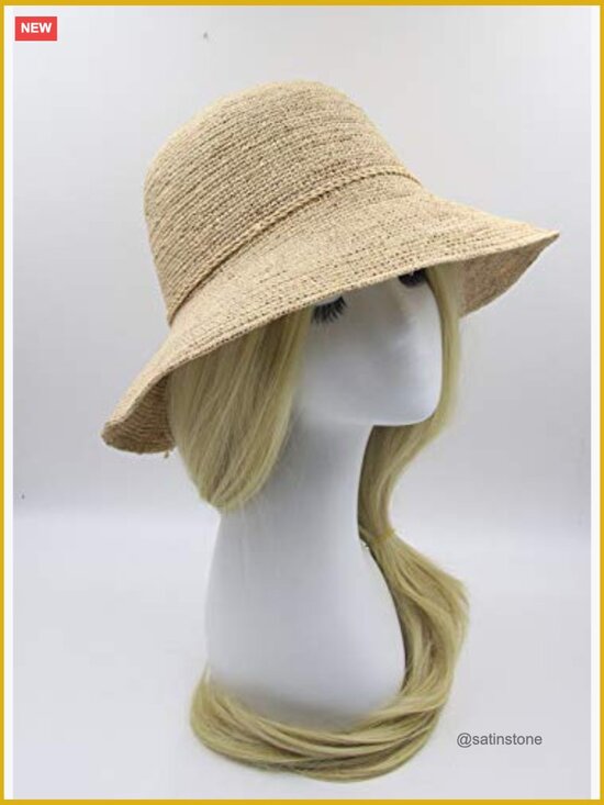 Women\'s Straw Raffia Bucket Hat with Adjustable Strap Sun Protection main image 5